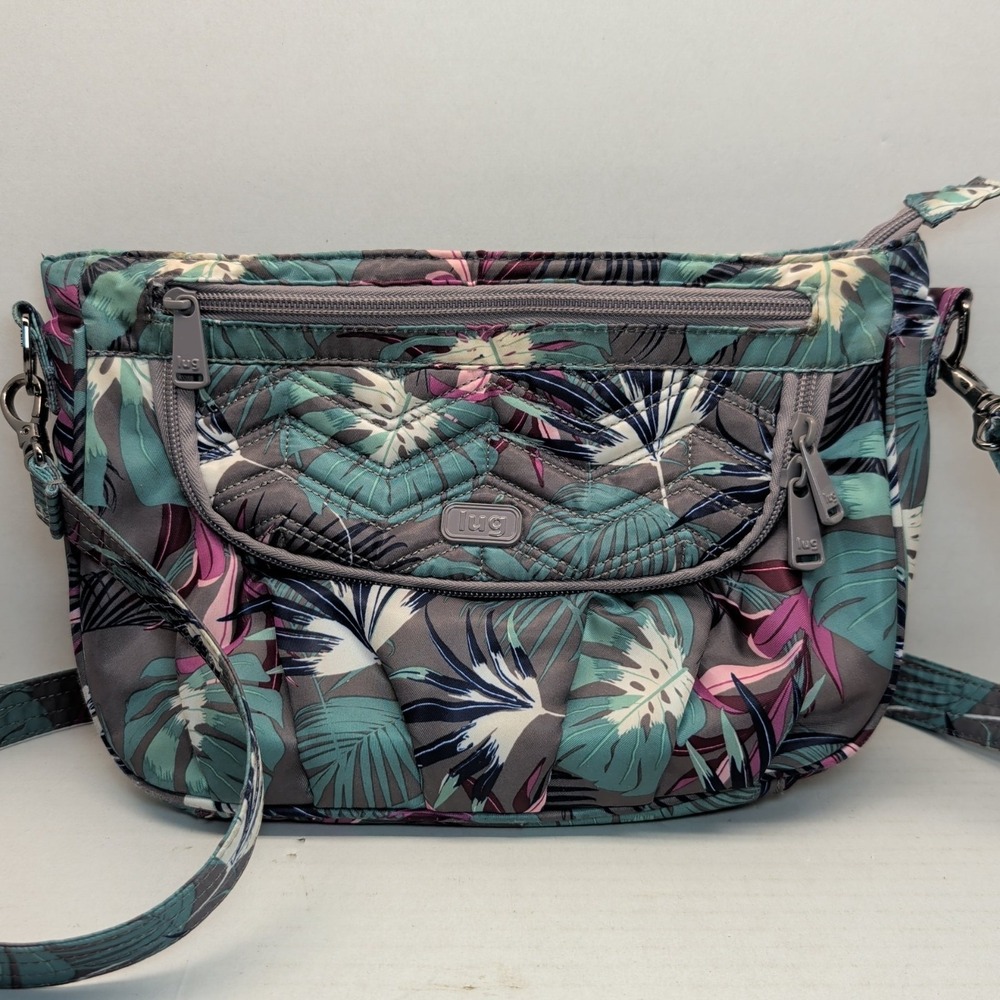 Lug Mambo Crossbody Bag Tropical Leaf Teal Grey